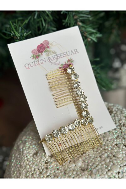 QUEEN AKSESUAR Imported luxury single metal crystal round large stone row comb side buckle gold gold