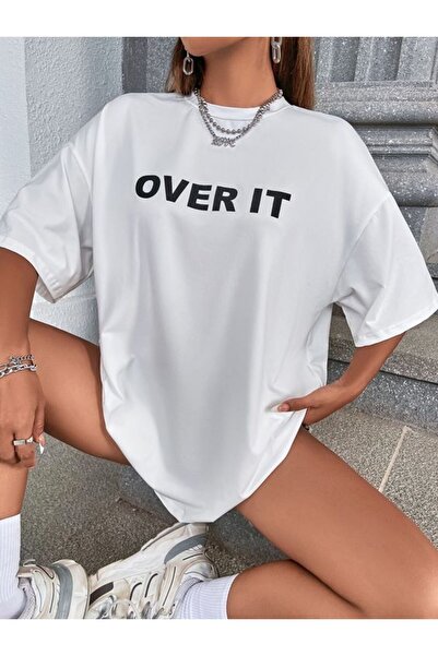 Vordevia Over It Štampano Bela Oversize kroj Majica