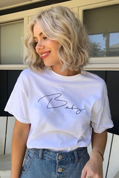 Vordevia Beba Štampano Bela Oversize kroj Majica