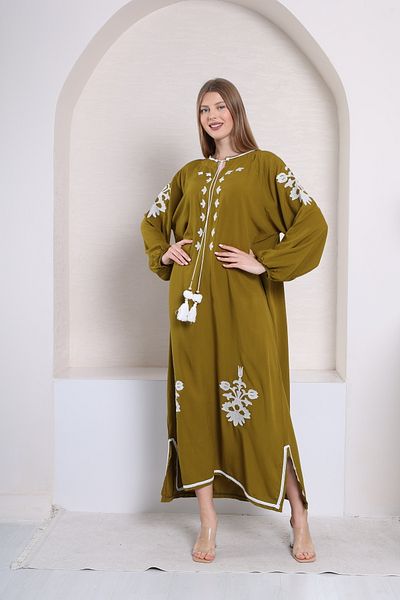 mervemoda Γυναικείο υφαντό φόρεμα βισκόζης Fat Green plus size