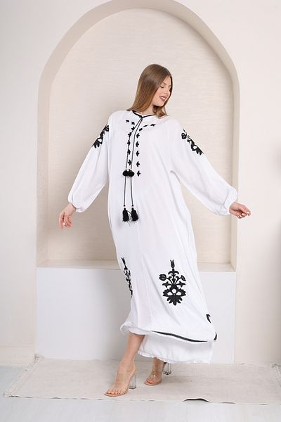 mervemoda Γυναικείο λευκό υφαντό φόρεμα βισκόζης