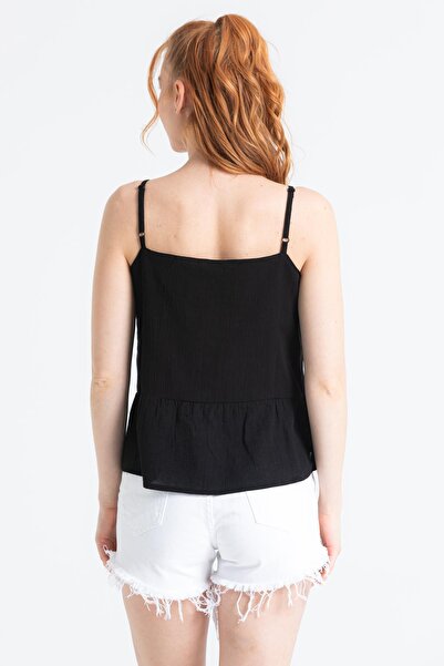 Eliş Şile Bezi Strappy Sile Cloth Bihter Embroidered Blouse Black Black