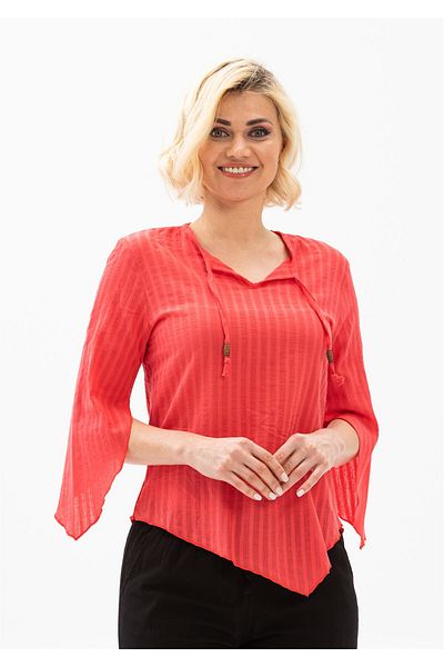 Eliş Şile Bezi Three Quarter Sleeve Sile Cloth Rhodes Summer Blouse Coral Mrcn