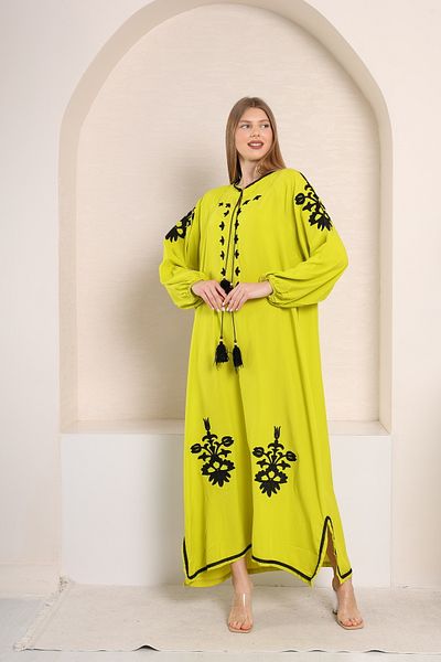 mervemoda Γυναικείο υφαντό φόρεμα βισκόζης Pistachio Green plus size