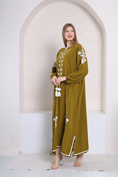 mervemoda Γυναικείο υφαντό φόρεμα βισκόζης Fat Green plus size