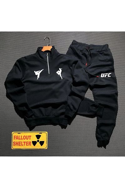 Pisa Art Unisex UFC FIGHT SPORTS SILHOUETTE PRINT Half Zip Sweatshirt Sweatpants Combo
