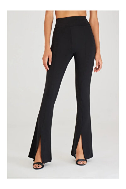 BERNEO بنطلون نسائي من قماش سكوبا باللون الأسود مع تفاصيل فتحة