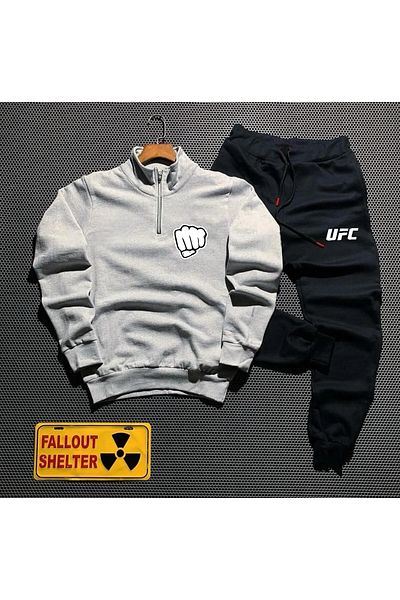 Pisa Art Unisex UFC FIGHT SPORTS FIST PRINT Half Zip Sweatshirt Sweatpants Combo