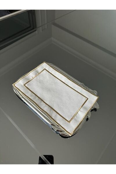 Lilies Atelier Modern Nakışlı Keten 24x15cm Dikdörtgen Tepsi Örtüsü-Sunum Ört...