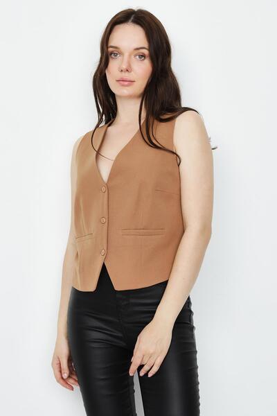 Select Moda Kadın Regular Düğme Detaylı Dokuma Yelek