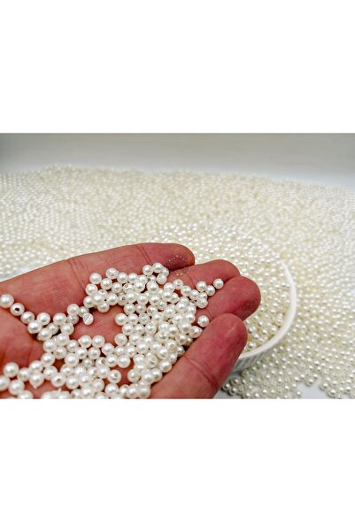 Ebruli Boncuk 4 Mm Kaplama Plastik Krem Inci 765 Adet Delikli Boncuk Takı Yapımı Bead (25 GRAM)