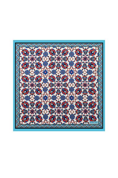 Bursa İpek Turquoise Motif Pattern Silky Handkerchief