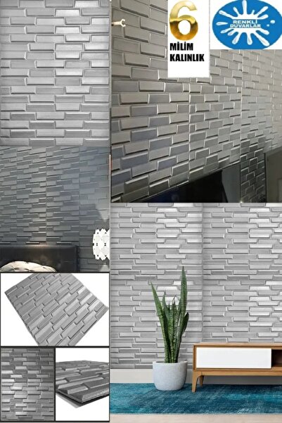 Renkli Duvarlar 70x38cm (0,26M2) Piramit Model Ofis Salon Oda Gri Opak 3d Ken...