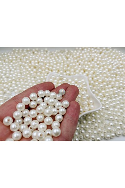 Ebruli Boncuk 8 mm placare plastic crem perla perforata 85-87 buc margele bij...