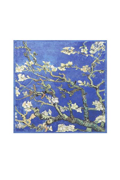 Bursa İpek Blue Almond Flower Pattern Silky Handkerchief