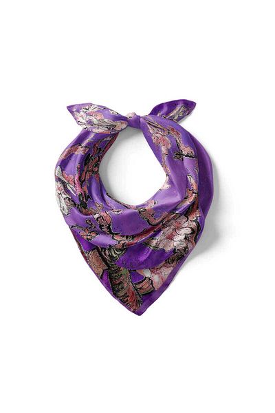 Bursa İpek Purple Almond Blossom Patterned Silky Handkerchief
