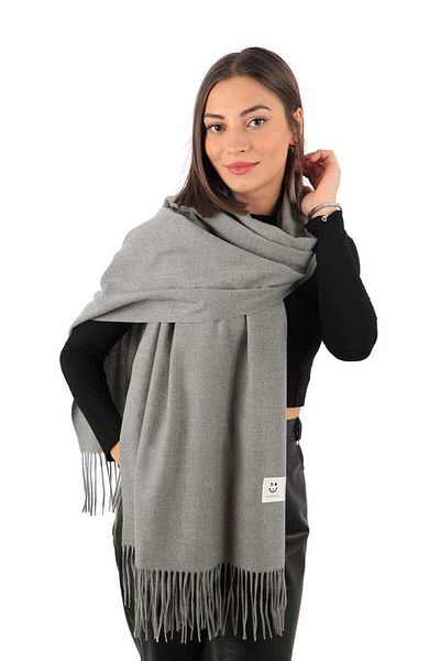 Bursa İpek Gray Solid Color Winter Shawl