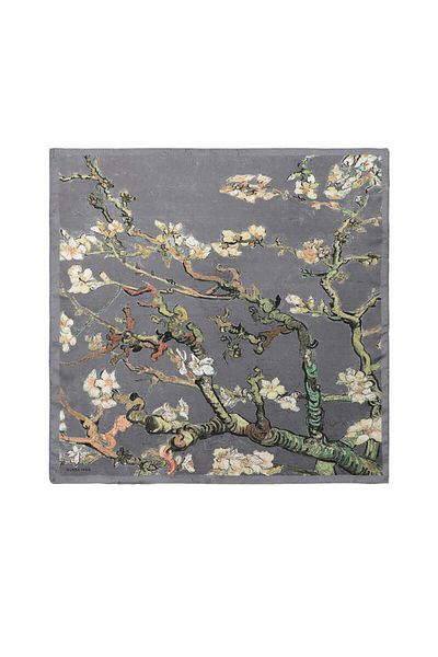 Bursa İpek Gray Silky Handkerchief with Almond Flower Pattern