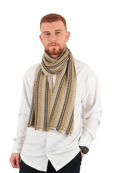 Bursa İpek Beige Anthracite Patterned Men's Wool Camisole