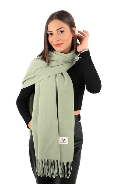 Bursa İpek Green Solid Color Winter Shawl