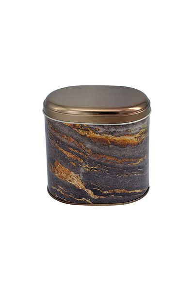 EVLE Ef004-h8 Rock And Gold Patterned Oval Metal Storage Container 11x15 Cm