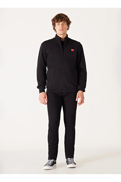 WRANGLER Dik Yaka Siyah Erkek Sweatshırt W663I3101 Tam Fermuarlı Sweatshirt