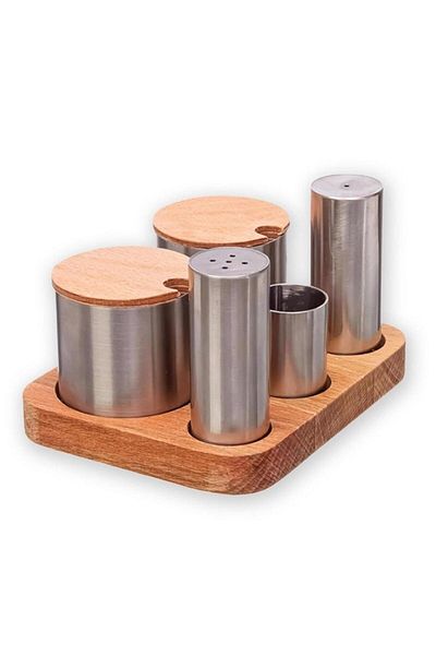 Kısmet 5-Piece Wooden Spice Bowl Salt Shakers Set - KBT133
