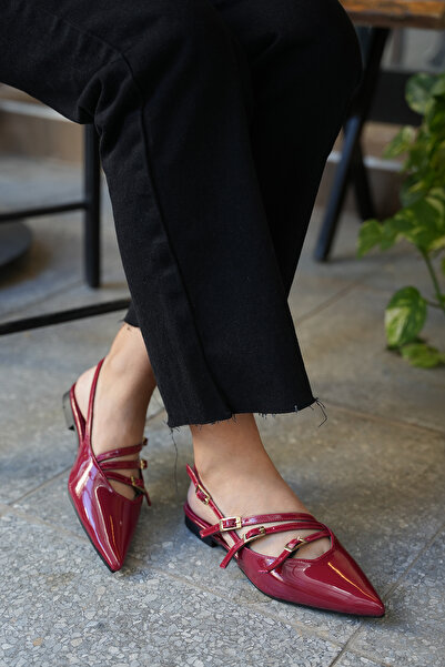 LAMİNTA Mona Claret Red Stripe Detailed Women's Ballerinas