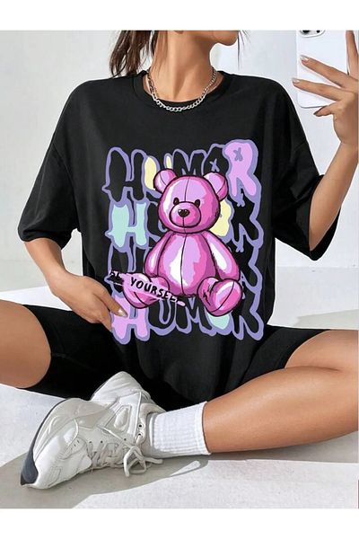 Machetta Tricou oversize unisex cu imprimeu cu ursuleț de pluș