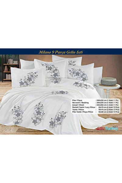 Dream Of Lady Milano 9 Parça Krem Rengi Gelin Seti %100 Pamuklu Pikeli Nevres...
