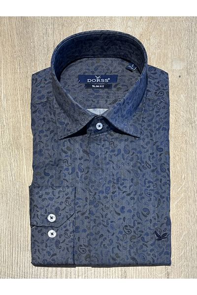 Dorss Ανδρικό πουκάμισο με μακρύ μανίκι Slim Fit με μοτίβο με κρυφό βαμβακερό μανίκι