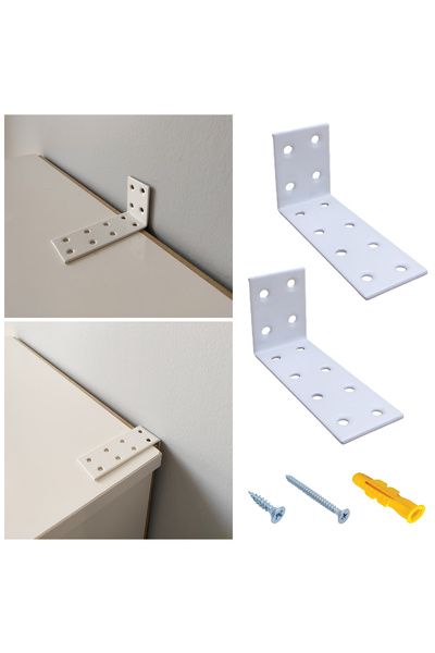 Yapıkan Beyaz Deprem Güvenliği Dolap Sabitleme Aparatı Seti 30x40x80mm - L De...