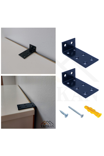 Yapıkan Siyah Deprem Güvenliği Dolap Sabitleme Aparatı Seti 30x20x60mm - L Demir Gönye Köşe Birleştirme