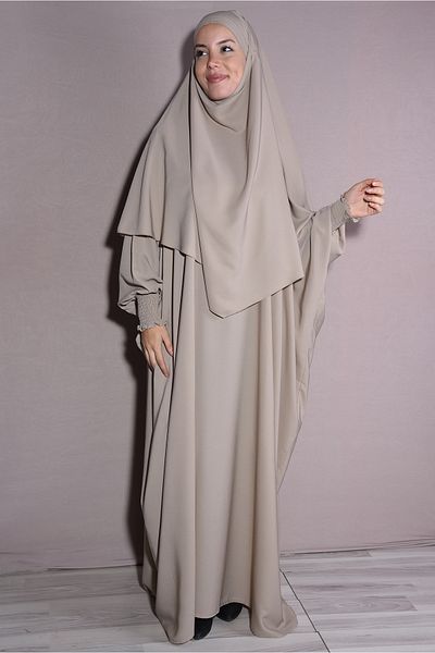 Nowa Scarf Double Set Medina Silk Fabric Shawl and Dress Beige