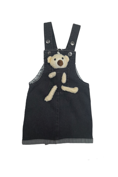 RİNDO KİDS فستان جيليه من قماش الدنيم للفتيات مزود بأزرار مزدوجة ومتعدد الجيوب