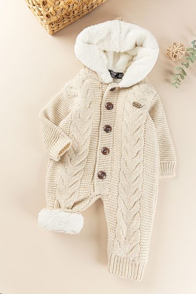 ewellce Winter Knitwear Knitted Hooded Welsoft Baby Jumpsuit