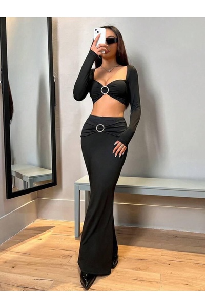 MAYHOŞ BUTİK Λεπτομερές γυναικείο σετ με πέτρινη πόρπη