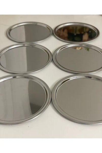 Mira züccaciye 6-Piece Round Silver Presentation Tray Decorative Serving Tray Tea, Brown 22 Cm