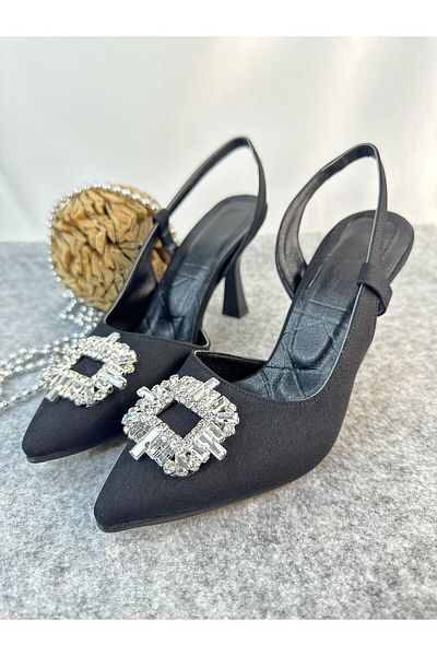 Gloriys Ayakkabı & Çanta Pietre de satin negru tocuri 9 cm 0690