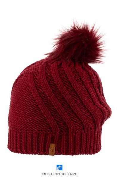 Kardelen Butik Denizli Winter, Knitted Solid Color Ski Beanie for Women