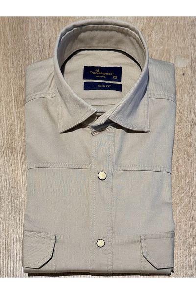 Daniel Bessi Μακρυμάνικο Slim Fit Πτυσσόμενο μανίκι 100% βαμβακερό διπλό κάλυμμα με τσέπη που κλείνει με κουμπωτό πουκάμισο casual