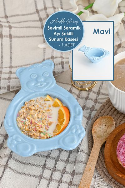 Anadolu Saray Blue Bear Shaped Handmade Ceramic Serving Bowl and Plate Serving Presentation Catering - 1 Pc