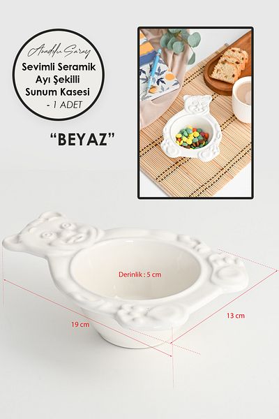 Anadolu Saray White Bear Shaped Handmade Ceramic Serving Bowl and Plate Serving Presentation Catering - 1 Pc