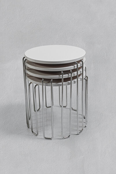 Veys Sehpa NİKEL AYAK - 4 LÜ ALYANS ZİGON SEHPA - BEYAZ