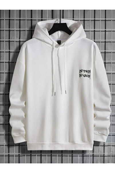 npLStore Bela majica s kapuljačom "No Pain No Gain" sa detaljnim printom Sa k...