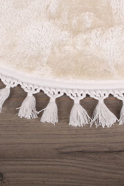 Bonny Home Relax Cream Στρογγυλό 100x100 cm Pompom με κρόσσια αντιολισθητική βάση που πλένεται στο πλυντήριο