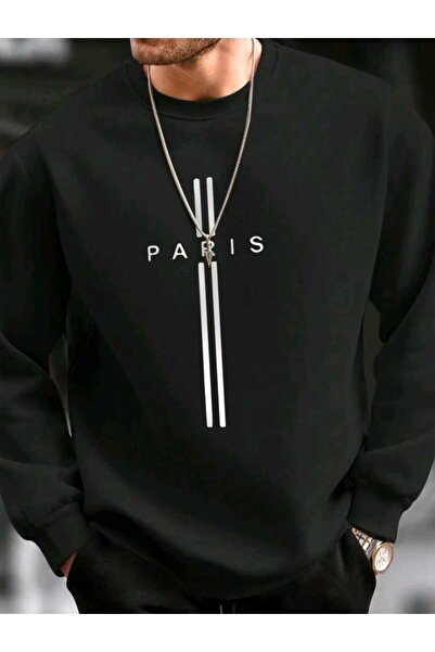 caxis Hanorac pentru bărbați, cu dungi Paris, cu imprimeu supradimensionat, cu decolteu rotund