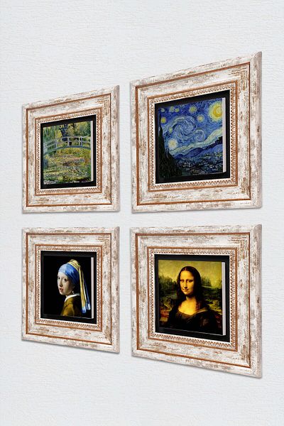 Pinecone Κορίτσι με μαργαριτάρια σκουλαρίκια, Claude Monet, Van Gogh, Leonardo da Vinci Πέτρινη ζωγραφική τοίχων με κορνίζα διακόσμηση τοίχου