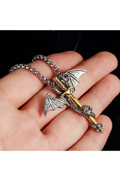 Viking شخصيات نورديك وتصميم التنين - قلادة من الفولاذ المقاوم للصدأ 316L غير قابلة للتشويه، حجم صغير