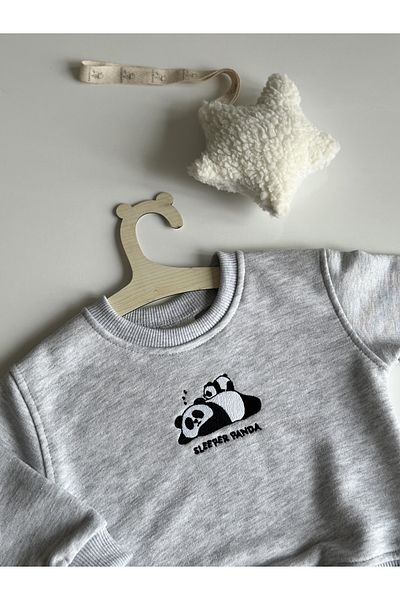 vivimade Sleeper Panda Embroidery Detailed Baby Kids Cotton Sweatshirt